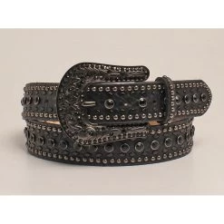 Nocona Rhinestone & Stud Black Leather Womens Belt