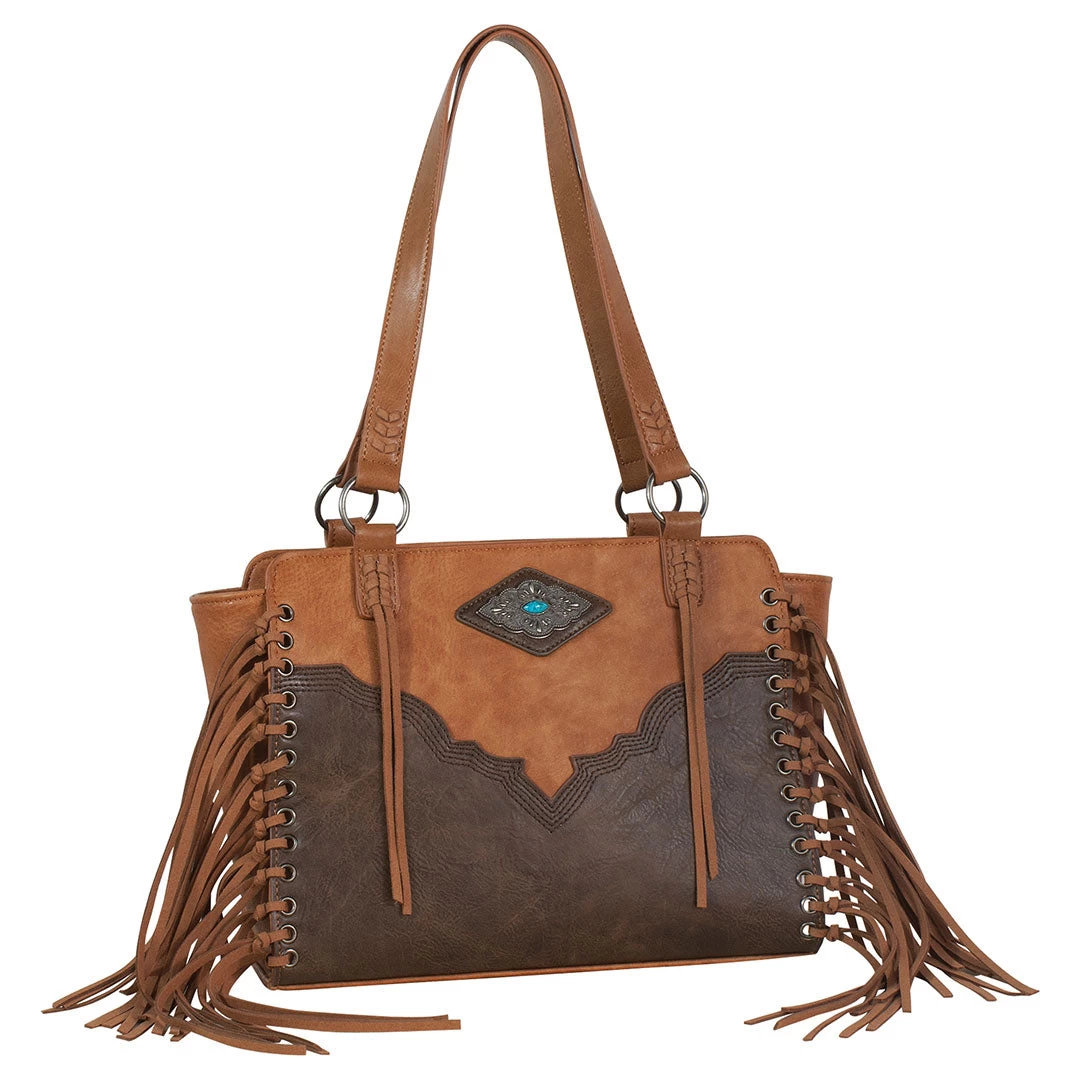 Justin Women's Fringe Accent Two-Tone Satchel 1 Justin Women's Fringe Accent Two-Tone Satchel