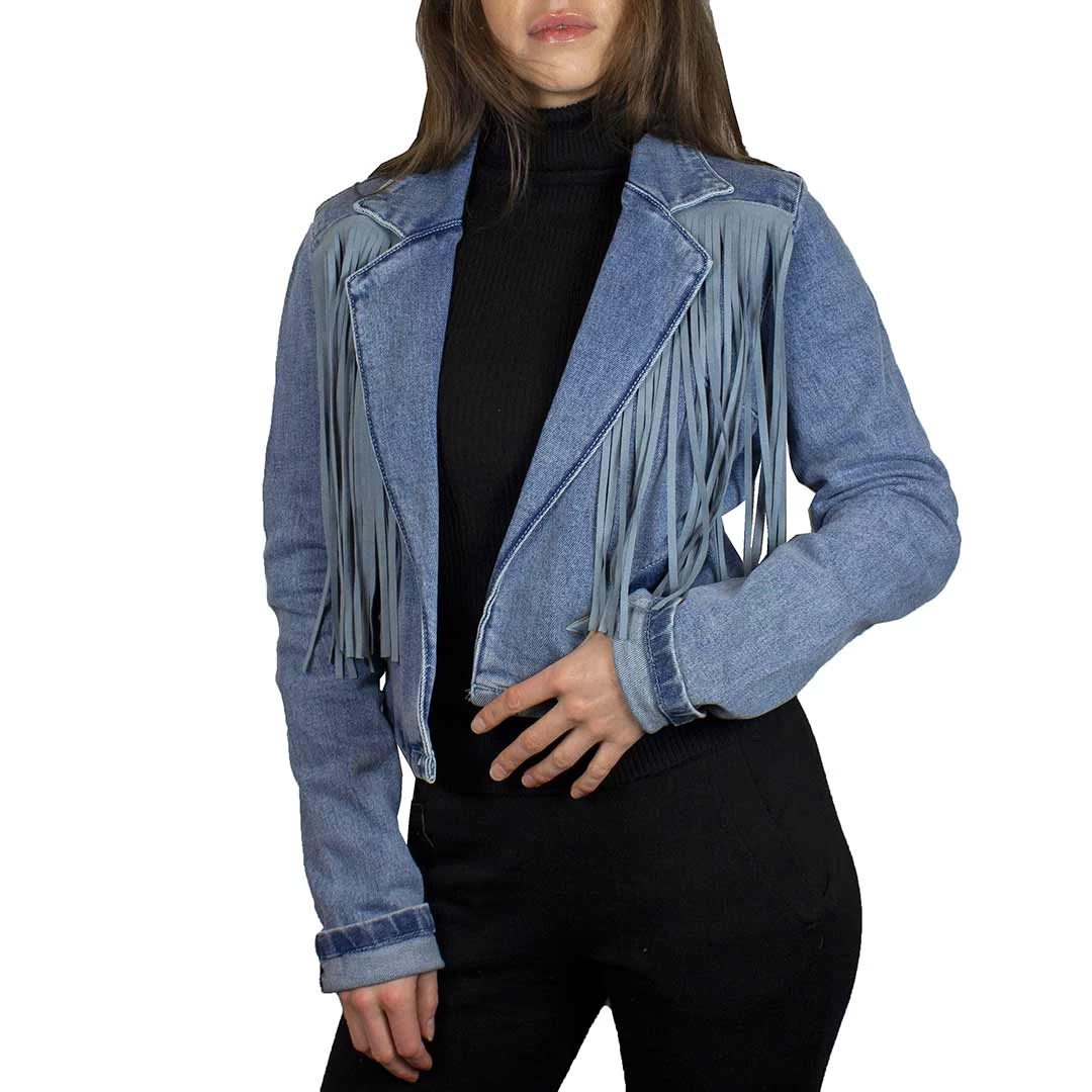 Rock & Roll Denim Women's Fringe Jean Jacket 1 Rock & Roll Denim Women's Fringe Jean Jacket