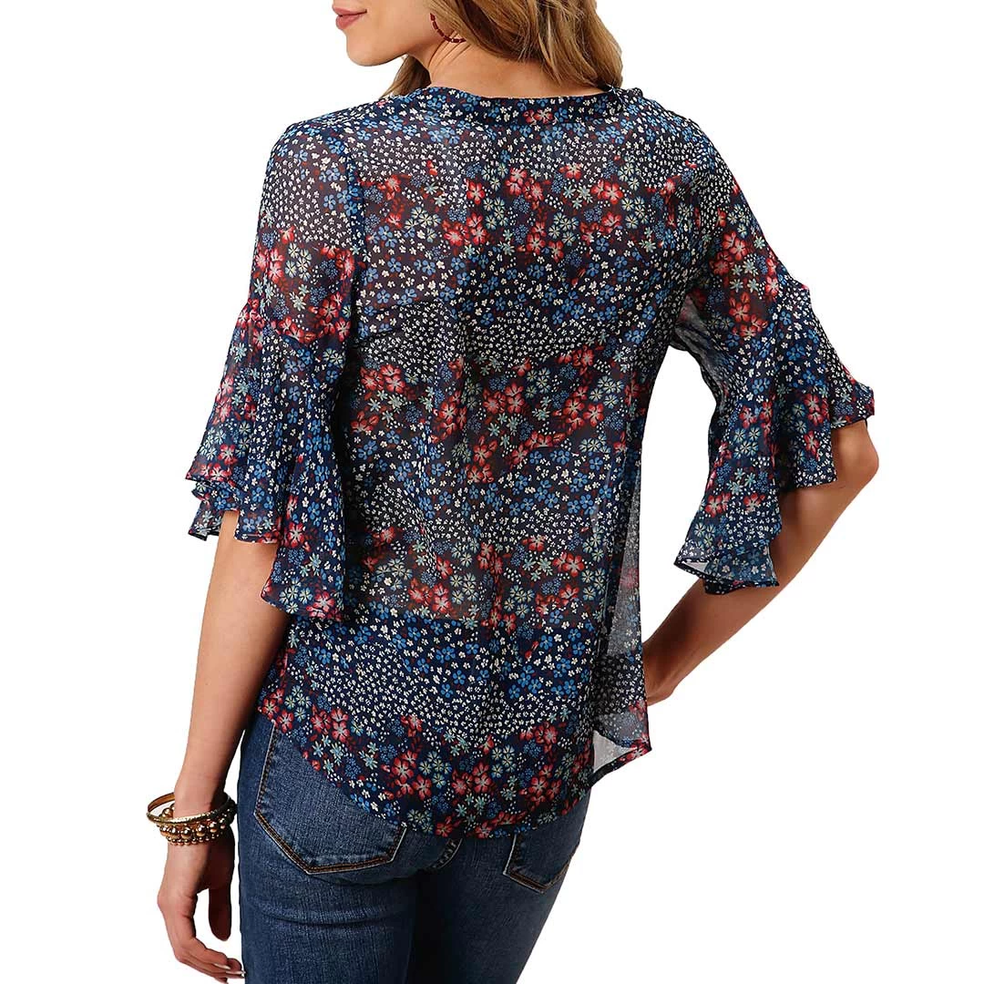 Roper Women's Floral Flutter Sleeve Blouse 2 Roper Women's Floral Flutter Sleeve Blouse - Image 2