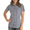 Rough Stock Women's Short Sleeve Plaid Print Snap Shirt