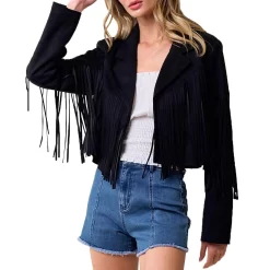 Saints & Hearts Women's Fringe Suede Cropped Jacket 23 Saints & Hearts Women's Fringe Suede Cropped Jacket -Western Fashion Ladies SAI SIJ1011C BLACK 12