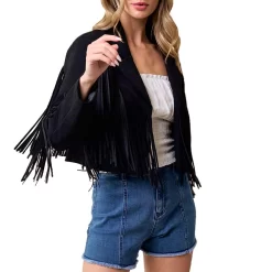 Saints & Hearts Women's Fringe Suede Cropped Jacket 24 Saints & Hearts Women's Fringe Suede Cropped Jacket -Western Fashion Ladies SAI SIJ1011C BLACK 16
