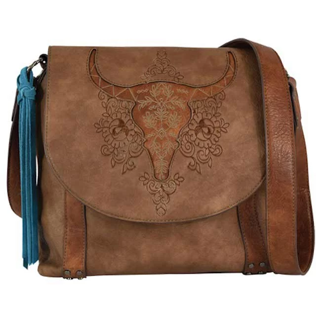 Catchfly Floral Tooling Skull Crossbody Purse 1 Catchfly Floral Tooling Skull Crossbody Purse