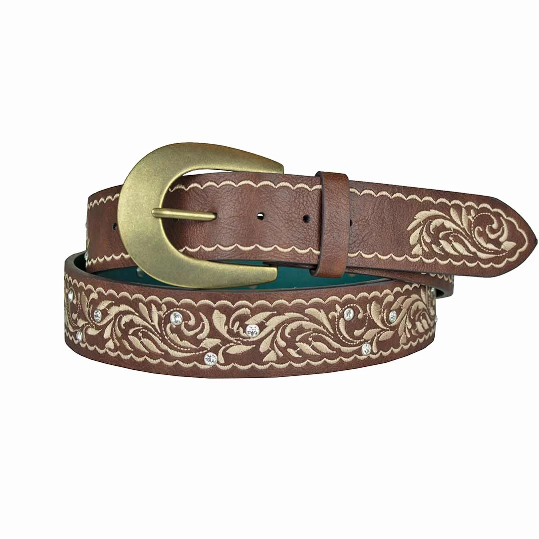 Catchfly Women's Embroidered With Crystals Leather Belt 1 Catchfly Women's Embroidered With Crystals Leather Belt
