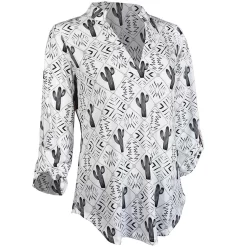 Cowgirl Hardware Women's Diamond Cactus Print Blouse