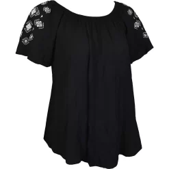 Cowgirl Hardware Women's Embroidered Sleeve Peasant T-Shirt