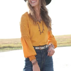 Cruel Denim Women's Raglan Embroidered Sleeve Blouse -Western Fashion Ladies cruel denim women s raglan embroidered sleeve blouse