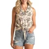Rock & Roll Cowgirl Women's Palm Print Sleeveless Button-Down Shirt