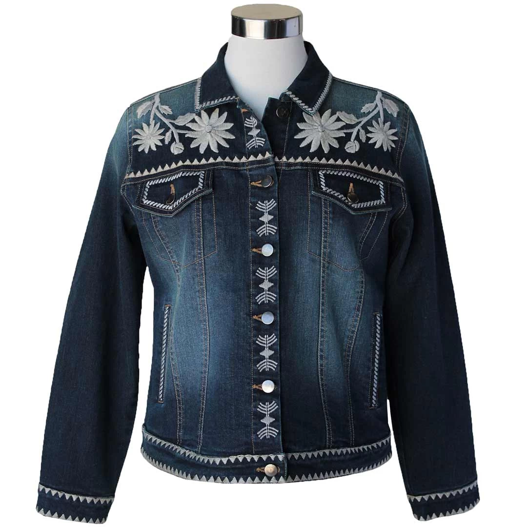 Keren Hart Women's Floral Embroidered Jean Jacket 1 Keren Hart Women's Floral Embroidered Jean Jacket