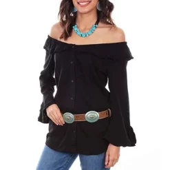Scully Women's Off Shoulder Button-Down Blouse -Western Fashion Ladies img23286 scully women s off shoulder button down blouse