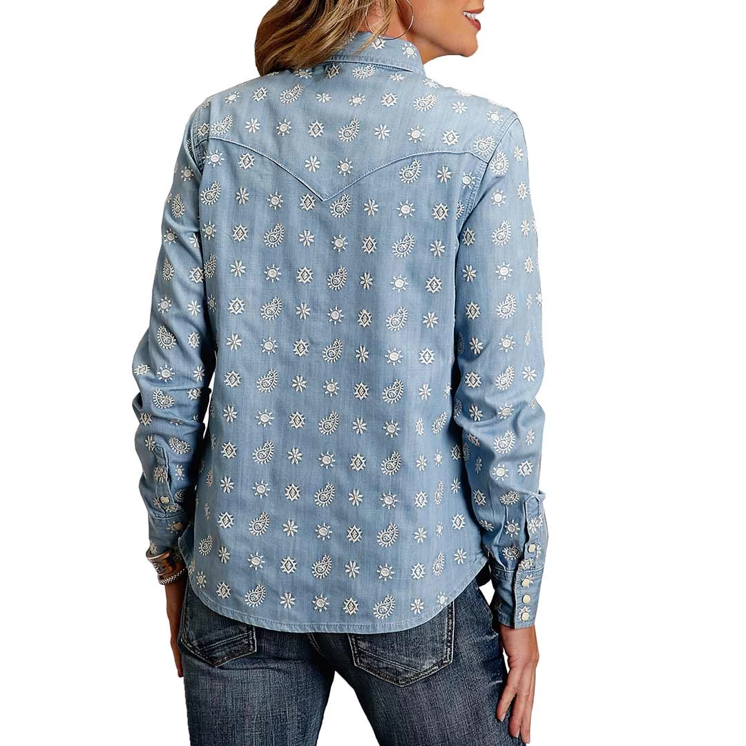 Stetson Women's Embroidered Pattern Denim Snap Shirt 2 Stetson Women's Embroidered Pattern Denim Snap Shirt - Image 2