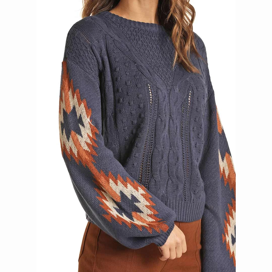 Rock & Roll Cowgirl Women's Aztec Sleeve Knit Sweater 2 Rock & Roll Cowgirl Women's Aztec Sleeve Knit Sweater - Image 2