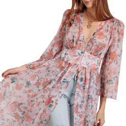Easel Women's Empire Button Waist Floral Kimono -Western Fashion Ladies img34136 easel women s empire button waist floral kimono