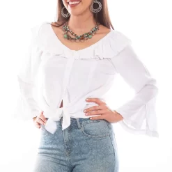 Scully Women's Off Shoulder Button-Down Blouse -Western Fashion Ladies img37502 scully women s off shoulder button down blouse