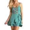 Rock & Roll Cowgirl Women's Floral Embroidered Wrap Mini Dress