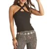 Rock & Roll Cowgirl Women's Ribbed Knit Criss-Cross Tank Top