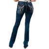 Grace In LA Women's Steer Head Embellished Bootcut Jeans
