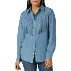 Wrangler Women's Fringe Front Denim Snap Shirt