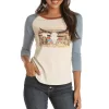 Rock & Roll Cowgirl Women's Steer Skull Baseball T-shirt