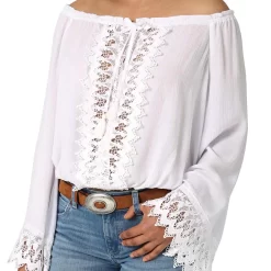Wrangler Women's Retro Boho Crochet Off-Shoulder Blouse -Western Fashion Ladies img49110 wrangler women s retro boho crochet off shoulder blouse