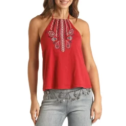 Rock & Roll Cowgirl Women's Embroidered Halter Top -Western Fashion Ladies img51943 rock roll cowgirl women s embroidered halter top