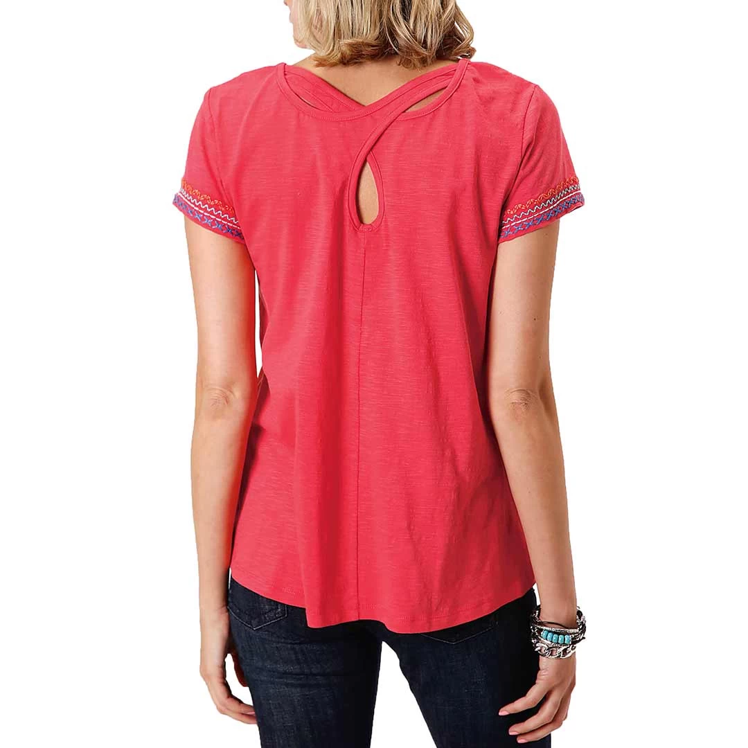 Roper Women's Embroidered Keyhole Back T-shirt 2 Roper Women's Embroidered Keyhole Back T-shirt - Image 2
