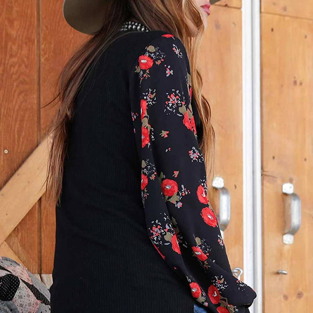 Cruel Denim Women's Floral Print Waffle Knit Top 2 Cruel Denim Women's Floral Print Waffle Knit Top - Image 2