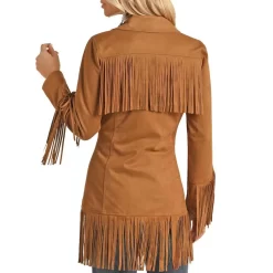Powder River Outfitters Women's Fringe Micro Suede Snap Jacket -Western Fashion Ladies img56121 powder river outfitters women s fringe micro suede snap jacket