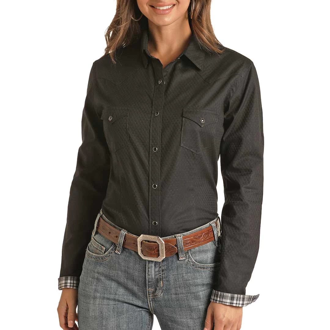 Rough Stock Women's Tone On Tone Diamond Snap Shirt 1 Rough Stock Women's Tone On Tone Diamond Snap Shirt