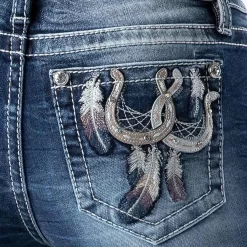 Miss Me Women's Horseshoe Feather Bootcut Jeans -Western Fashion Ladies img57639 miss me women s horseshoe feather bootcut jeans