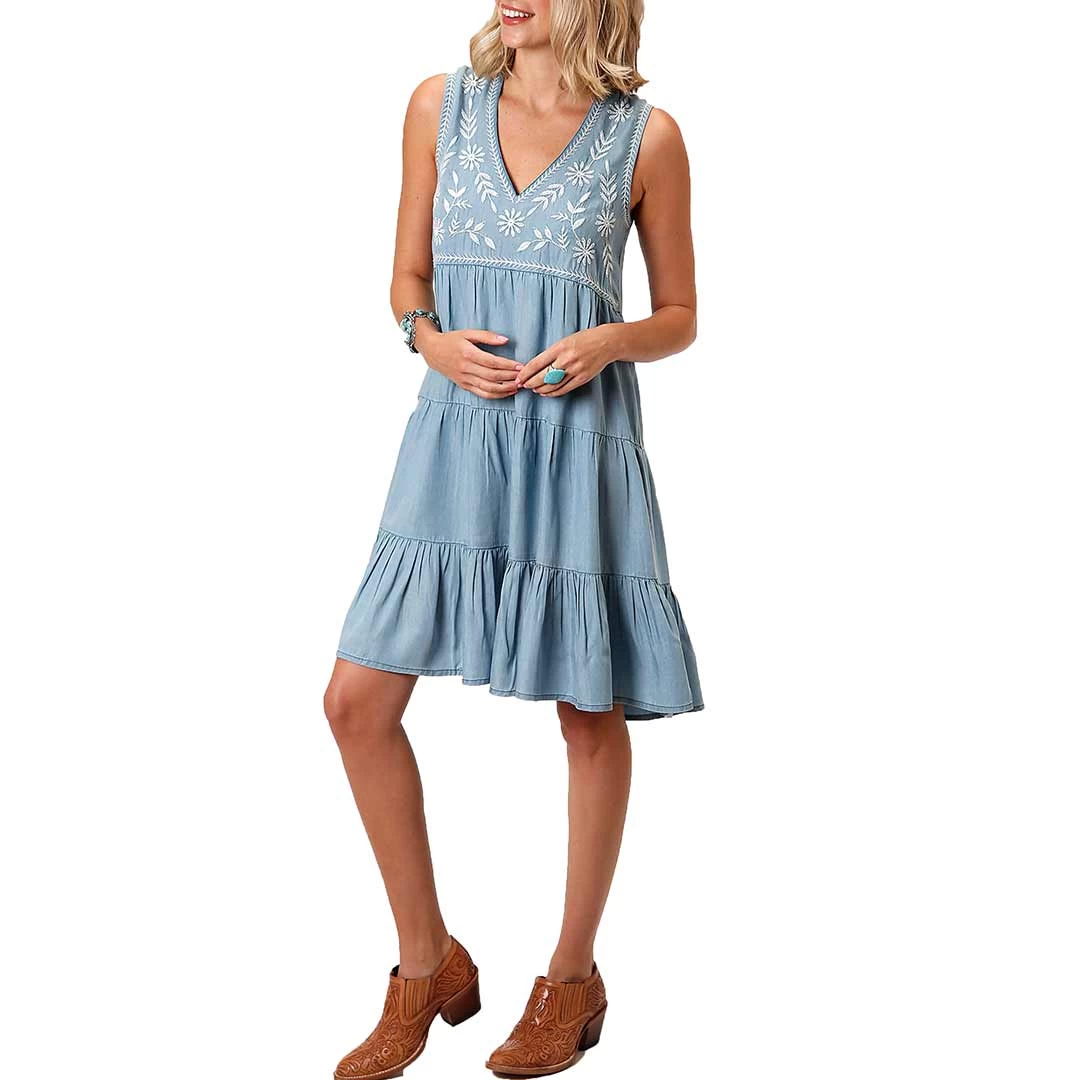 Roper Women's Embroidered Denim Tank Dress 1 Roper Women's Embroidered Denim Tank Dress