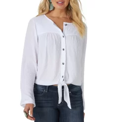 Wrangler Women's Swiss Dot Tie Front Blouse