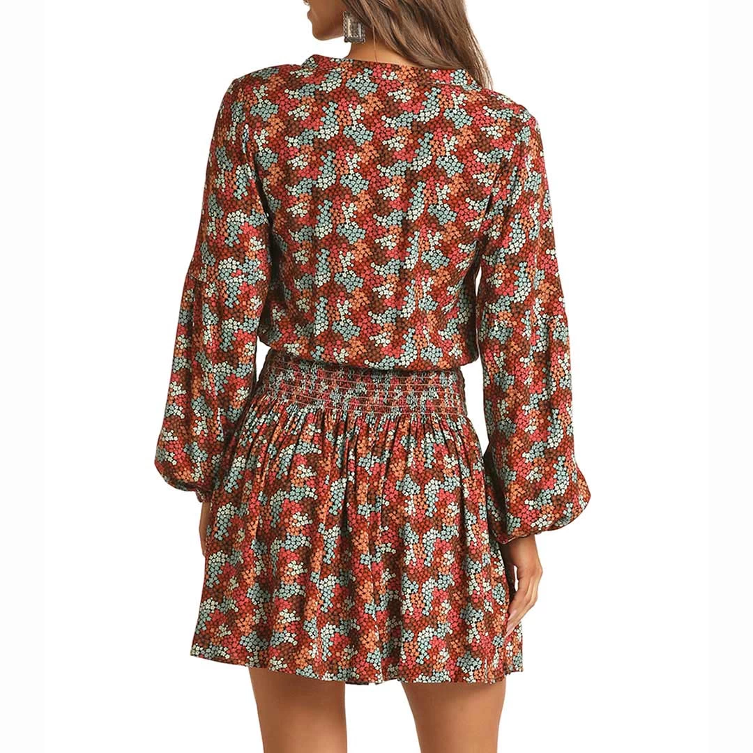 Rock & Roll Cowgirl Women's Floral Print Smocked Waist Mini Dress 2 Rock & Roll Cowgirl Women's Floral Print Smocked Waist Mini Dress - Image 2
