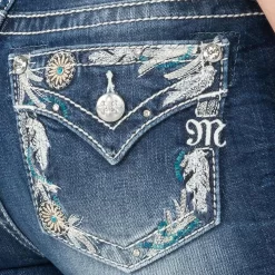 Miss Me Women's Feather Border Bootcut Jeans -Western Fashion Ladies img66036 miss me women s feather border bootcut jeans