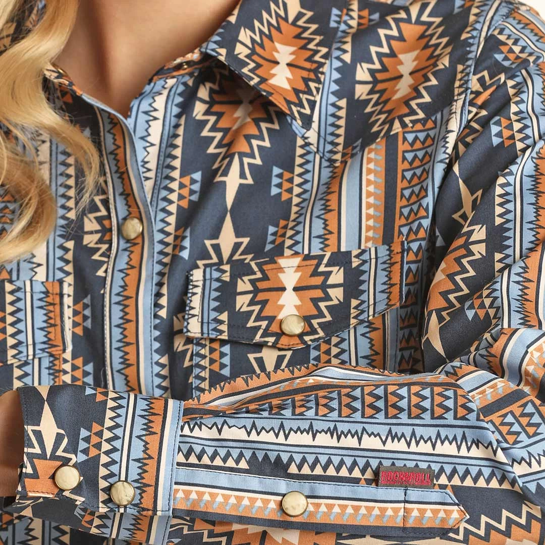 Rock & Roll Cowgirl Women's Aztec Print Snap Shirt 2 Rock & Roll Cowgirl Women's Aztec Print Snap Shirt - Image 2
