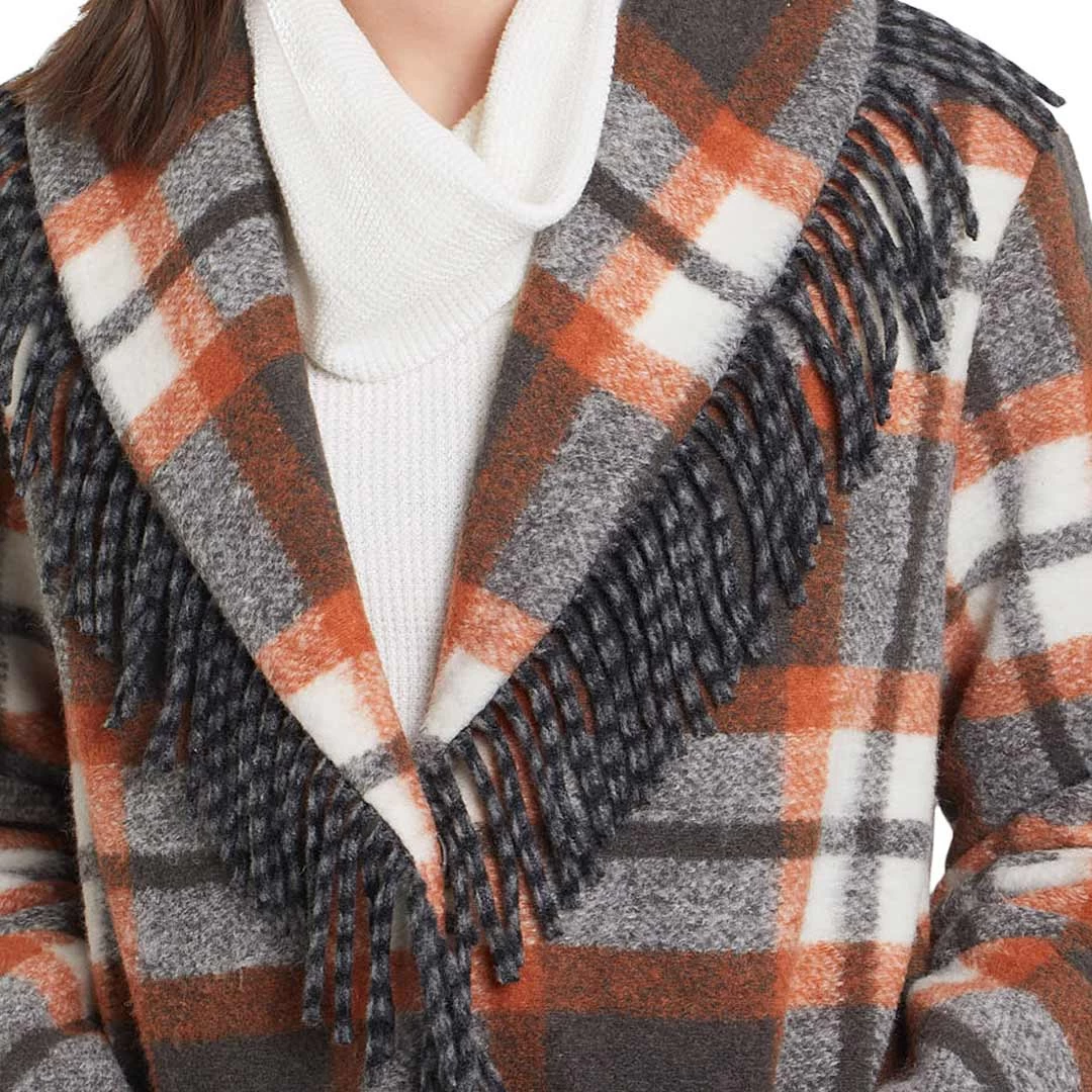 Tribal Women's Fringe Trim Plaid Coat 4 Tribal Women's Fringe Trim Plaid Coat - Image 4