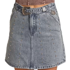 Rock & Roll Denim Women's Studded Jean Mini Skirt 5 Rock & Roll Denim Women's Studded Jean Mini Skirt -Western Fashion Ladies img70278 rock roll denim women s studded jean mini skirt
