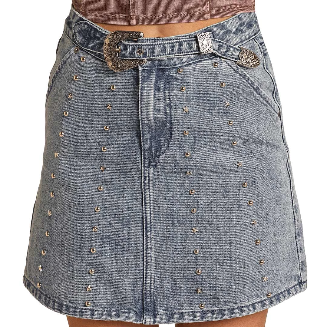 Rock & Roll Denim Women's Studded Jean Mini Skirt 3 Rock & Roll Denim Women's Studded Jean Mini Skirt - Image 3