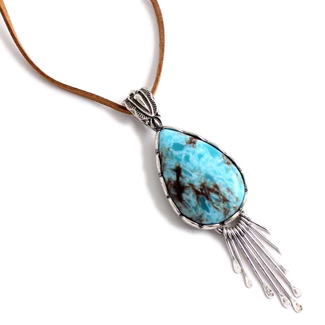 Wyo-Horse Turquoise Drop Suede Cord Necklace 1 Wyo-Horse Turquoise Drop Suede Cord Necklace