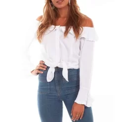 Scully Women's Off Shoulder Button-Down Blouse -Western Fashion Ladies img76151 scully women s off shoulder button down blouse