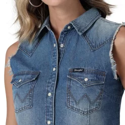 Wrangler Women's Retro Sleeveless Frayed Cropped Denim Shirt 6 Wrangler Women's Retro Sleeveless Frayed Cropped Denim Shirt -Western Fashion Ladies img77718 wrangler women s retro sleeveless frayed cropped denim shirt