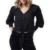 Wrangler Women's Retro Tie Front Poet Sleeve Cropped Blouse