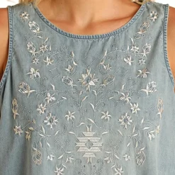 Panhandle Women's Embroidered Denim Tank Dress 5 Panhandle Women's Embroidered Denim Tank Dress -Western Fashion Ladies img91513 panhandle women s embroidered denim tank dress