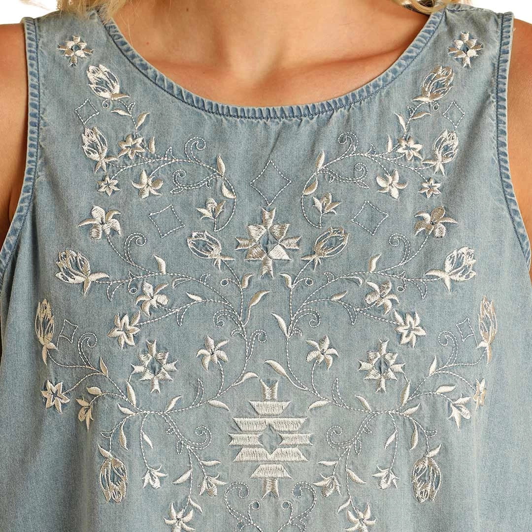 Panhandle Women's Embroidered Denim Tank Dress 3 Panhandle Women's Embroidered Denim Tank Dress - Image 3