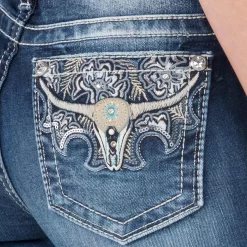 Miss Me Women's Tropical Longhorn Bootcut Jeans -Western Fashion Ladies img91867 miss me women s tropical longhorn bootcut jeans