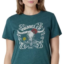 Wrangler Women's Flower Steer Head Graphic T-Shirt -Western Fashion Ladies img95637 wrangler women s flower steer head graphic t shirt