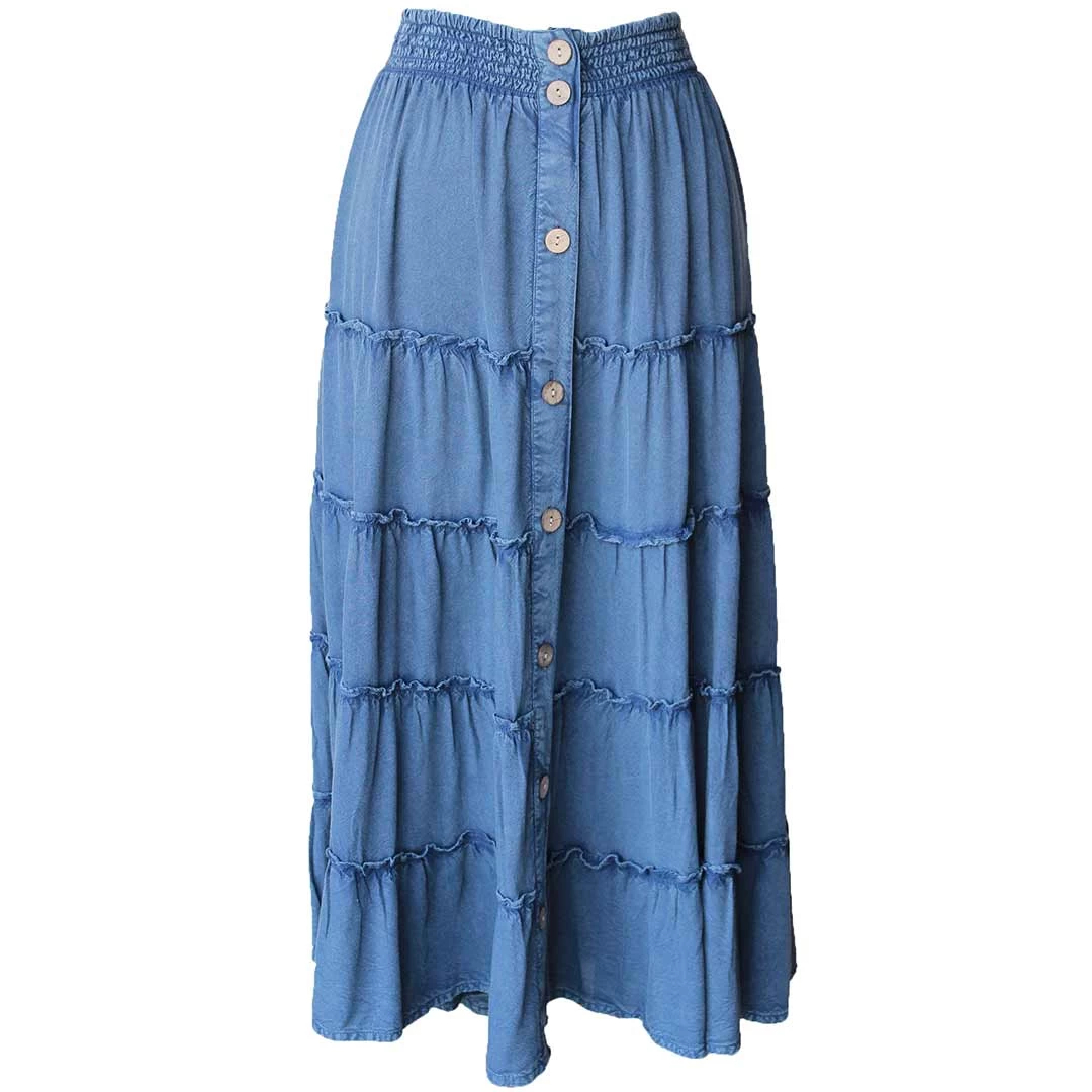 Keren Hart Women's Button Front Jean Maxi Skirt 1 Keren Hart Women's Button Front Jean Maxi Skirt