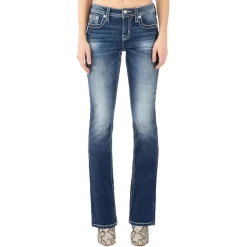 Miss Me Women's Feather Border Bootcut Jeans -Western Fashion Ladies miss me women s feather border bootcut jeans