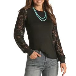 Panhandle Women's Lace Sleeve T-Shirt
